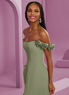 Barbie ♥ Azazie Robes de demoiselle d'honneur Robe Trapèze Convertible en Mousseline de soie Épaule décolletée Pistache image5