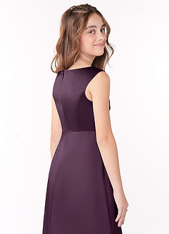 Azazie Sadia Junior Plum A-Line Pleated Stretch Satin Dress image4