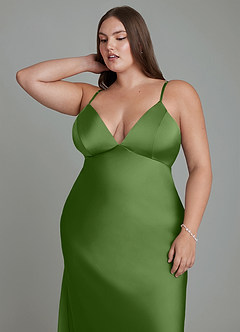 Azazie Stefania Robes de demoiselle d'honneur Robe Trapèze en Satin extensible Basilic image13