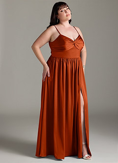 Azazie Zeya Bridesmaid Dresses Paprika A-Line Pleated Stretch Satin Dress image11