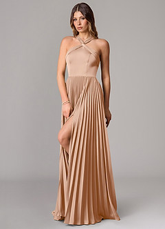 Azazie Afra Abiti da Damigella Abito A-Line in Raso Elasticizzato Plissettato Rosa Inglese image4