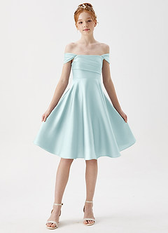 Azazie Amira Junior Sea Glass A-Line Pleated Stretch Satin Dress image5