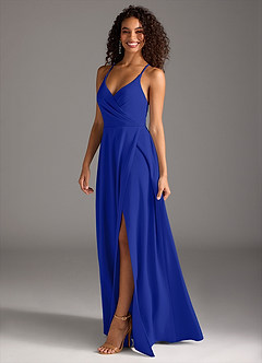 Azazie Davis Bridesmaid Dresses Royal Blue A-Line Pleated Stretch Crepe Dress image2