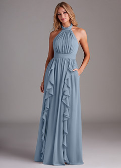 Azazie Avary Bridesmaid Dresses Dusty Blue A-Line Pleated Chiffon Dress image4