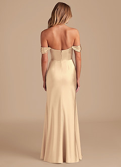 Azazie Saige Bridesmaid Dresses Gold A-Line Off the Shoulder Metallic Satin Convertible Dress image4