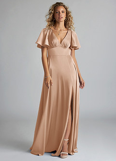 Azazie Kimber Bridesmaid Dresses English Rose A-Line Ruched Stretch Satin Dress image3