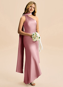 Azazie Briony Junior Etui Plissee Stretch-Satin Kleid Altrosa image4