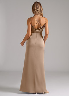 Azazie Callan Bridesmaid Dresses Taupe A-Line Pleated Stretch Satin Convertible Dress image2