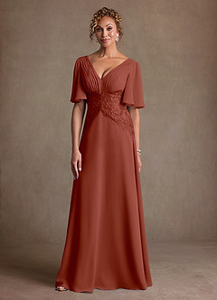 Azazie Milliat Klänningar till brudens mor Klä A-Line i Chiffong Spets Kastanjebrunt image4