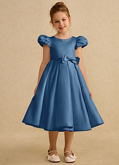 Azazie Pearl Flower Girl Dresses Twilight Ball-Gown Pleated Matte Satin Dress image5