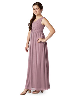 Azazie Tanicia A-Line Pleated Mesh Floor-Length Junior Bridesmaid Dress image3