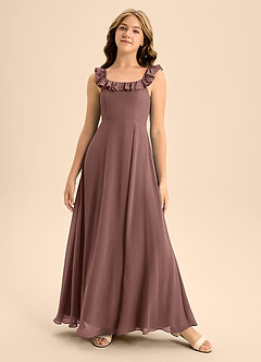 Azazie Callie Junior Abito A-Line in Chiffon Increspato Espresso image5