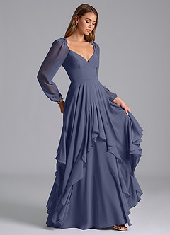 Azazie Karan Bridesmaid Dresses Stormy A-Line Long Sleeve Chiffon Dress image4