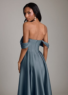 Azazie Loisa Abiti da Damigella Abito A-Line in Raso Elasticizzato a Spalla Scoperta Crepuscolo image4