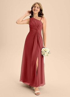 Azazie Brooke Junior Linia A Rozcięcie z boku Szyfon Długość podłogi Młodsza druhna Sukienka image3