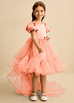 Azazie Cocoa vestidos de niña de las flores Vestido de Atardecer de Tul de Princesa con Plisado image8