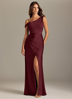 Azazie Madelyn Vestidos de damas de honor Vestido de Cabernet de Satén Elástico de Corte Sirena Convertible con Vestidos sin tirantes image8