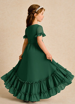 Azazie Kass Flower Girl Dresses Dark Green A-Line Pleated Chiffon Dress image6