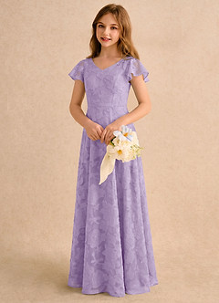 Azazie Narin Girls Formal vestidos de niña de las flores Vestido Lila de Devorado Floral de Línea A con con mangas image4