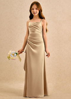 Azazie Cannoli Girls Formal vestidos de niña de las flores Vestido de Champán de Satén Elástico de Corte en A con Plisado image4