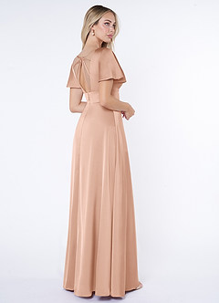 Azazie Lani Bridesmaid Dresses Rose Gold A-Line Flounce Sleeve Stretch Satin Dress image5