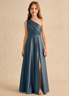 Azazie Puddles Girls Formal Abiti da Ragazza di Fiori Abito A-Line in Raso Elasticizzato Monospalla Crepuscolo image6