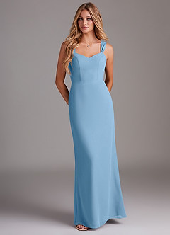 Azazie Denice Abiti da Damigella Abito Tubino in Chiffon a Pieghe Blu Acciaio image1