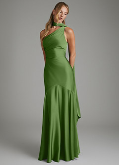 Azazie Amara Robes de demoiselle d'honneur Robe Sirène en Satin extensible Asymétrique Basilic image4