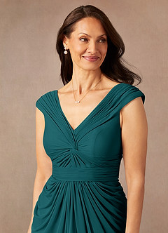 Azazie Lisolette Abiti per la Madre della Sposa Abito Tubino in Maglia Plissettato Verde Pavone image7