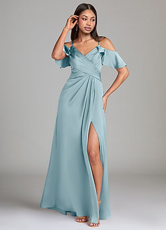 Azazie Dakota Brautjungfernkleider A-Linie Schulterfrei Stretch-Satin Kleid Stimmungsvolles Blau image4