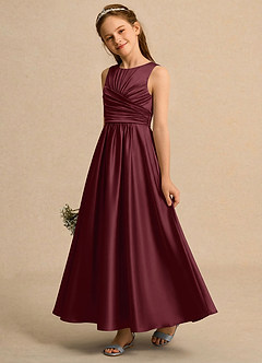Azazie Ducky Girls Formal Flower Girl Dresses Cabernet A-Line Pleated Stretch Satin Dress image3