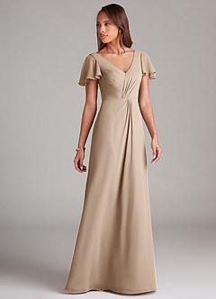 Azazie Soren Bridesmaid Dresses Taupe A-Line Ruched Chiffon Dress image4