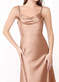 Azazie Alaija Jurken voor bruidsmeisjes Jurk van Stretch Satijn met Zeemeermin Zijsplit Rosé Goud image5