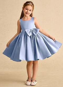 Azazie Jessie Flower Girl Dresses Ice A-Line Bow Matte Satin Dress image2