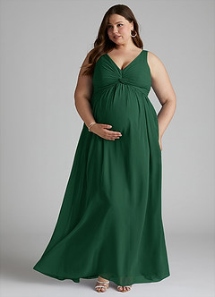 Azazie Yetta Maternity Bridesmaid Dresses A-Line V-Neck Gathered Chiffon Floor-Length Dress image7