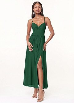 Azazie Zeya 신부 들러리 드레스 A라인 주름진 쉬폰 발목 길이 드레스 image1