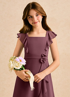 Azazie Soso Girls Formal Flower Girl Dresses Sangria A-Line Pleated Chiffon Dress image6