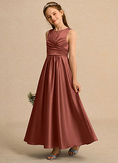 Azazie Ducky Girls Formal Flower Girl Dresses Auburn A-Line Pleated Stretch Satin Dress image3