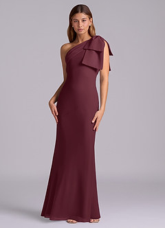 Azazie Yuanna Bridesmaid Dresses Cabernet Mermaid One Shoulder Chiffon Dress image4