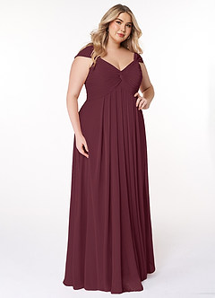 Azazie Kaitlynn Bridesmaid Dresses Cabernet Empire Ruched Chiffon Convertible Dress image12