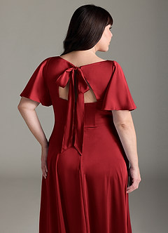 Azazie Kimber Bridesmaid Dresses Scarlet A-Line Ruched Stretch Satin Dress image12