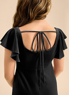 Azazie Bondi Junior Black A-Line Bow Velvet Dress image6