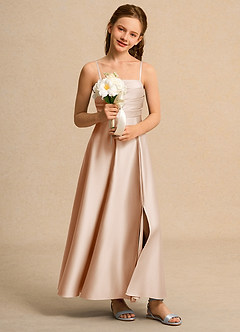 Azazie Pebbles Girl Flower Girl Dresses English Rose A-Line Pleated Matte Satin Dress image7