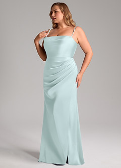 Azazie Leonis Bridesmaid Dresses Sea Glass Mermaid Pleated Stretch Satin Convertible Dress image13