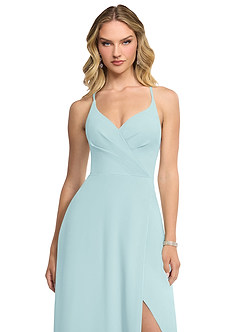 Azazie Davis Bridesmaid Dresses Sea Glass A-Line V-Neck Chiffon Dress image4