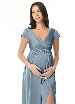 Azazie Allessia Maternity Bridesmaid Dresses A-Line Pleated Stretch Satin Floor-Length Dress image6