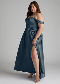 Azazie Morana Bridesmaid Dresses Twilight A-Line Off the Shoulder Stretch Satin Convertible Dress image13