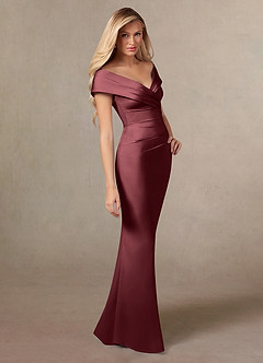 Azazie Ludlow Abiti per la Madre della Sposa Abito Sirena in Raso Elasticizzato Plissettato Merlot image3