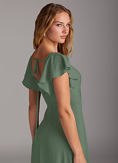 Azazie Bondi Bridesmaid Dresses Eucalyptus A-Line Side Slit Stretch Chiffon Dress image5