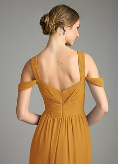 Azazie Lianne Bridesmaid Dresses Butterscotch A-Line Off the Shoulder Chiffon Dress image6